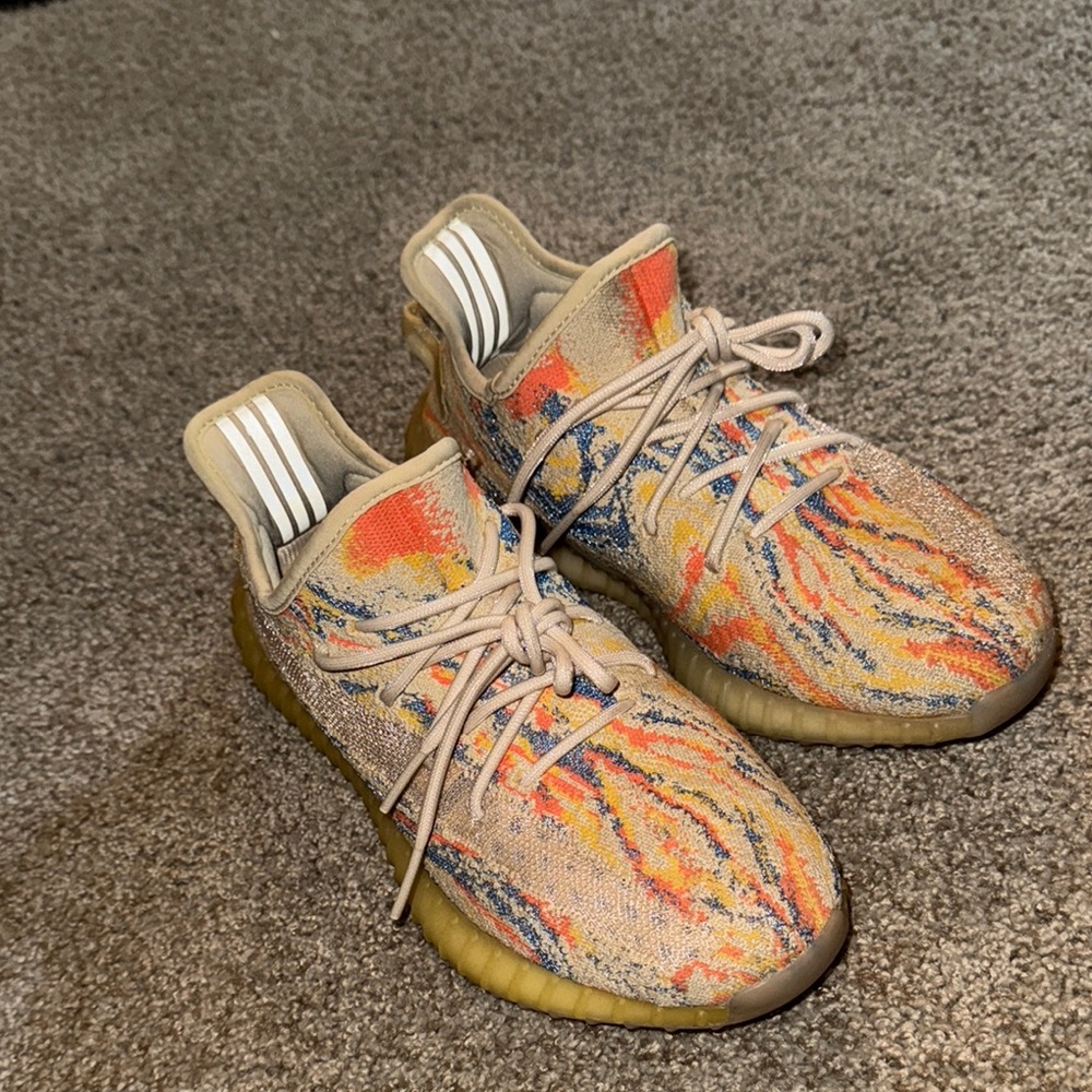 Yeezy Orange Blue Sneakers with Boost Cushioning